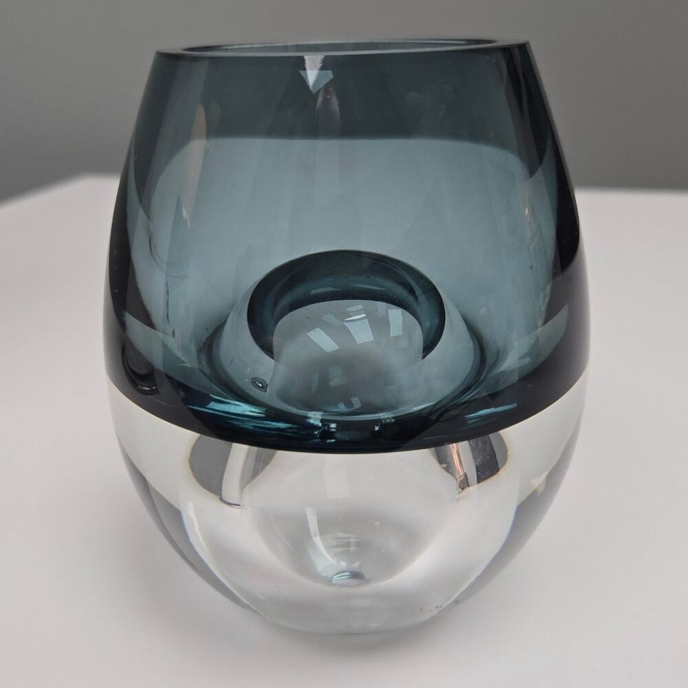 Vintage Holmegaard Style Smoked Glass Double Layer Nested Bud Vase Candle Holder